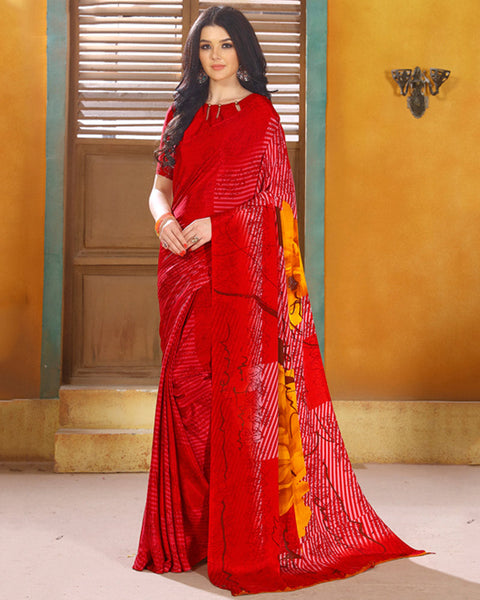 Venetian Red Digital Print Premium Crepe Saree