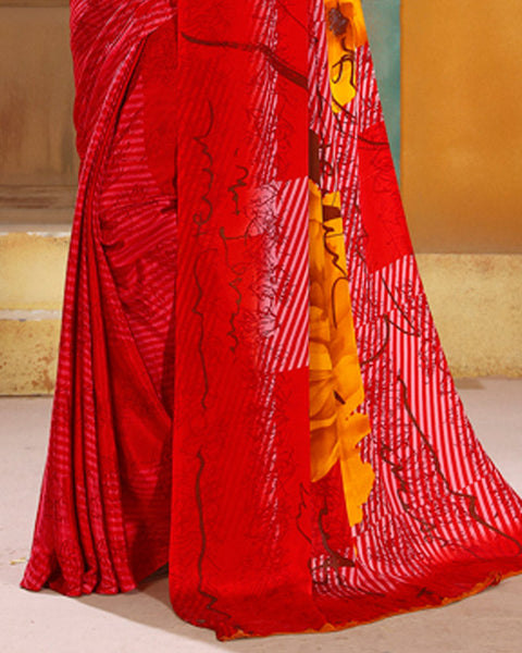 Venetian Red Digital Print Premium Crepe Saree