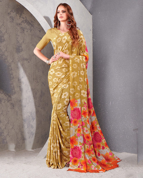 Desert Beige Digital Print Premium Crepe Saree