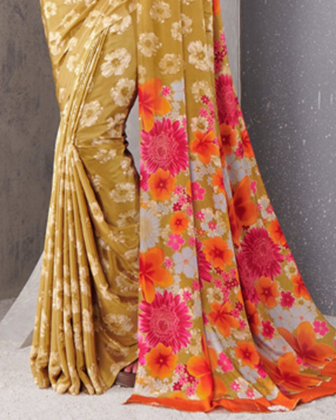 Desert Beige Digital Print Premium Crepe Saree