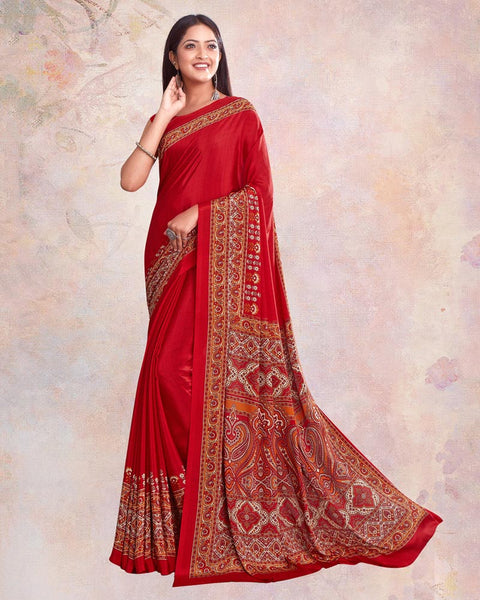 Lava Red Digital Print Premium Crepe Saree