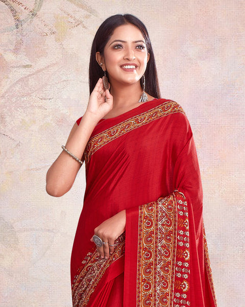 Lava Red Digital Print Premium Crepe Saree