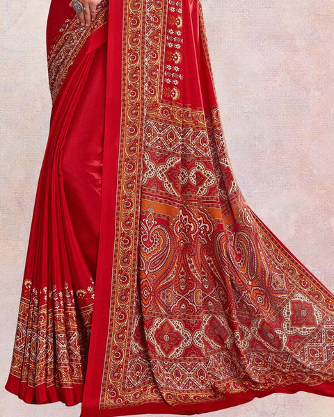 Lava Red Digital Print Premium Crepe Saree