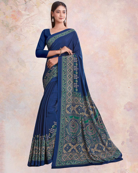 Nile Blue Digital Print Premium Crepe Saree
