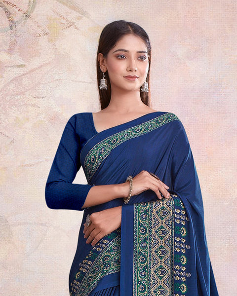 Nile Blue Digital Print Premium Crepe Saree