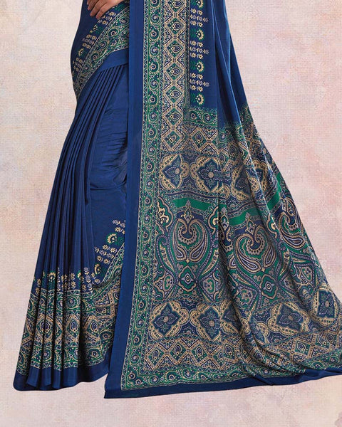 Nile Blue Digital Print Premium Crepe Saree