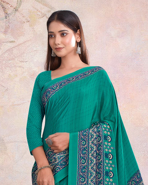 Teal Green Digital Print Premium Crepe Saree