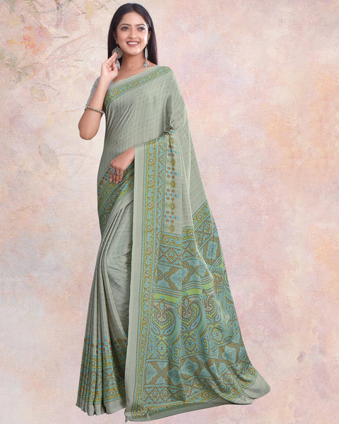 Sage Green Digital Print Premium Crepe Saree