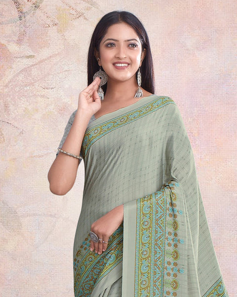 Sage Green Digital Print Premium Crepe Saree