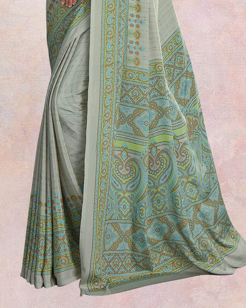 Sage Green Digital Print Premium Crepe Saree