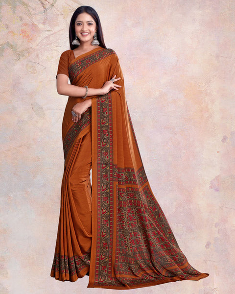 Rusty Orange Digital Print Premium Crepe Saree