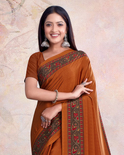 Rusty Orange Digital Print Premium Crepe Saree
