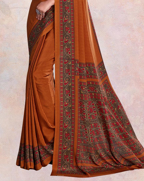 Rusty Orange Digital Print Premium Crepe Saree