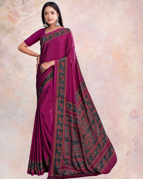 Red Purple Digital Print Premium Crepe Saree