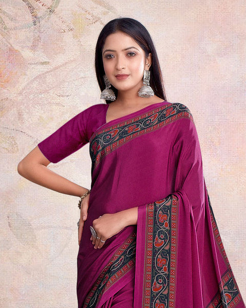 Red Purple Digital Print Premium Crepe Saree