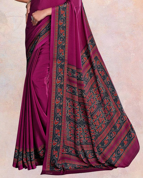 Red Purple Digital Print Premium Crepe Saree