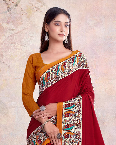Deep Carmine Red Digital Print Premium Crepe Saree