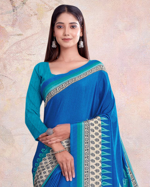 Persian Blue And Teal Green Digital Print Premium Crepe Saree