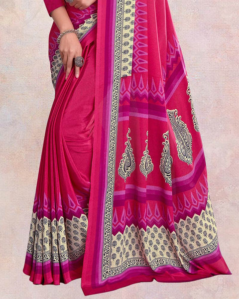 Pinkish Red Digital Print Premium Crepe Saree