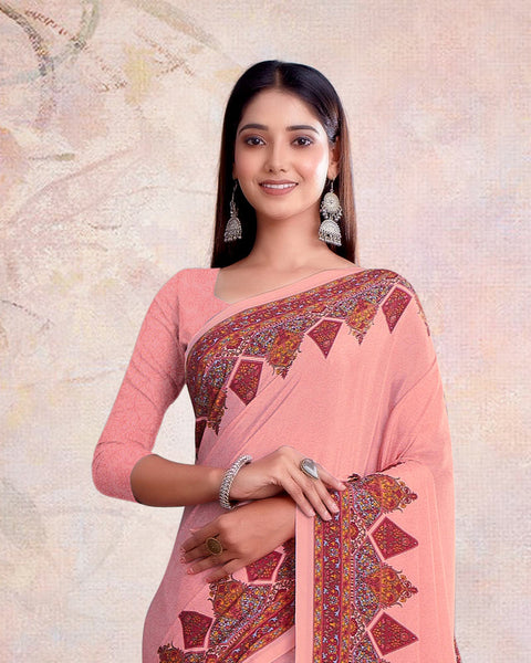 Light Salmon Pink Digital Print Premium Crepe Saree