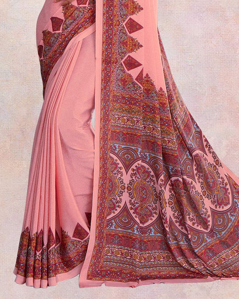 Light Salmon Pink Digital Print Premium Crepe Saree