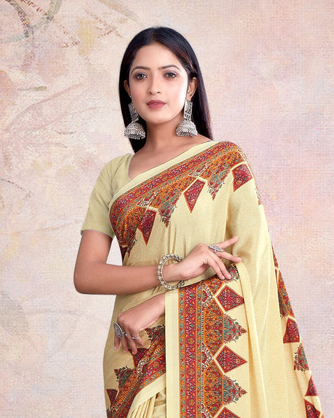 Spanish White Digital Print Premium Crepe Saree