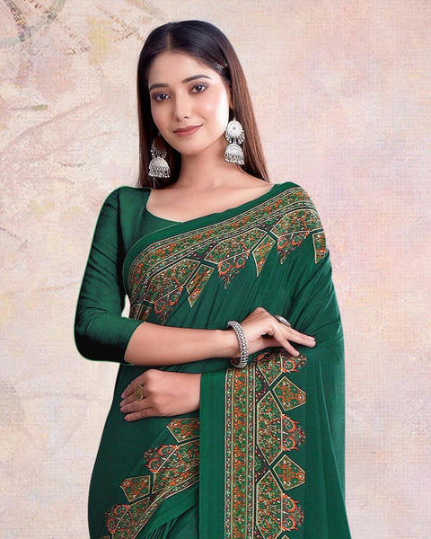 Jungle Green Digital Print Premium Crepe Saree