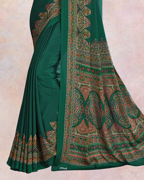 Jungle Green Digital Print Premium Crepe Saree