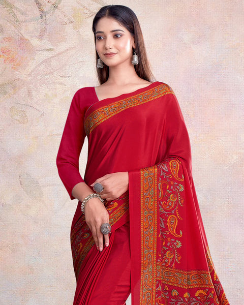 Lava Red Digital Print Premium Crepe Saree