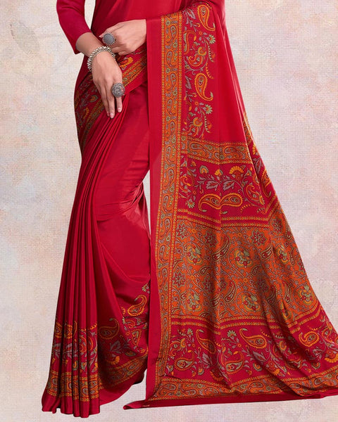 Lava Red Digital Print Premium Crepe Saree
