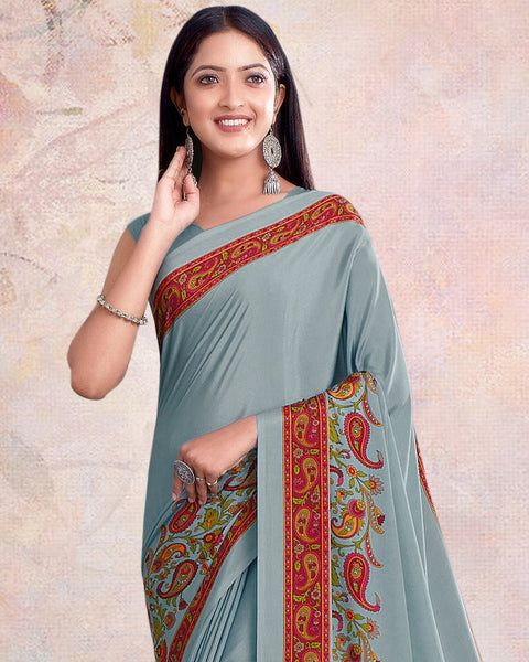 Star Dust Grey And Maroon Digital Print Premium Crepe Saree