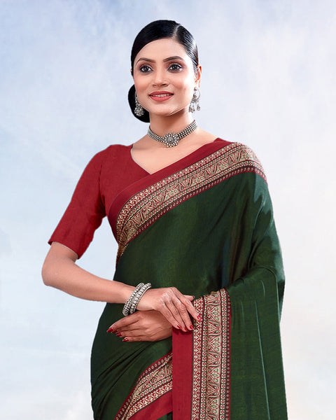 Dark Green Printed Digital Print Crepe Saree