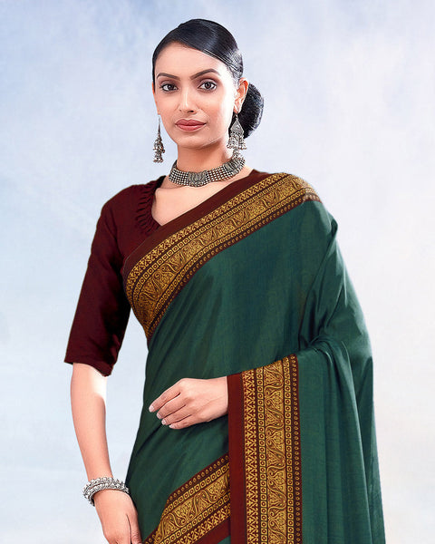 Peacock Green Printed Digital Print Crepe Saree