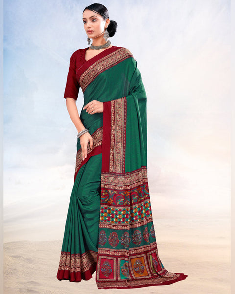 Rama Green Printed Digital Print Crepe Saree