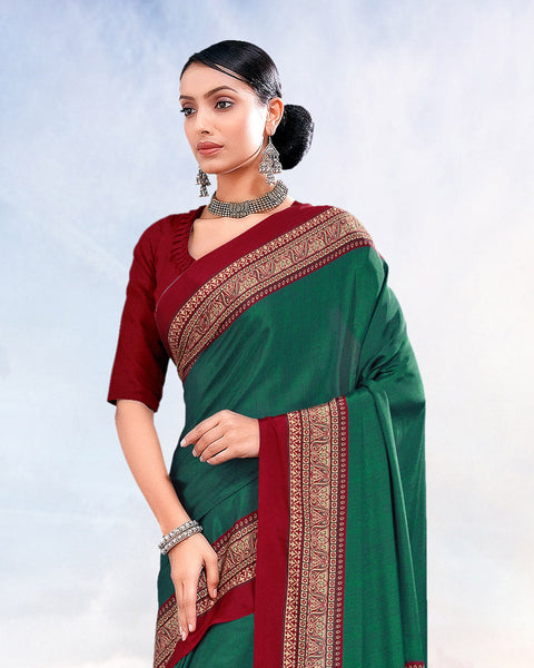 Rama Green Printed Digital Print Crepe Saree