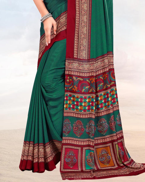 Rama Green Printed Digital Print Crepe Saree