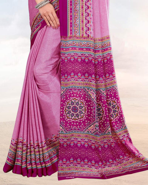 Cadillac Pink Printed Digital Print Crepe Saree
