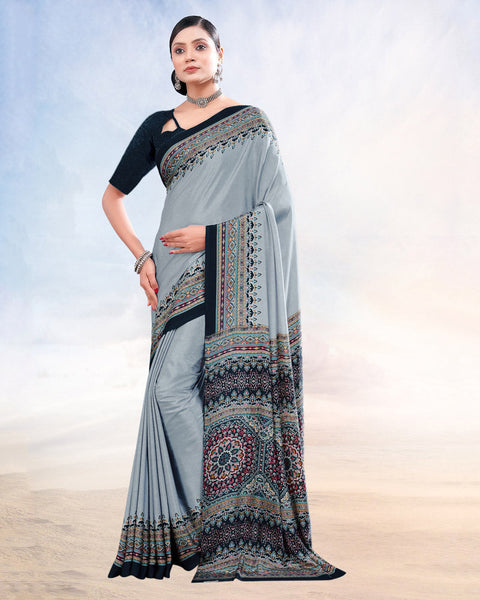 Grey Chateau Printed Digital Print Crepe Saree