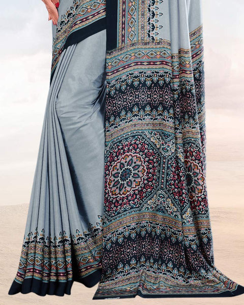 Grey Chateau Printed Digital Print Crepe Saree