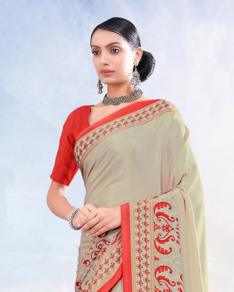 Cloudy Grey Printed Digital Print Crepe Saree