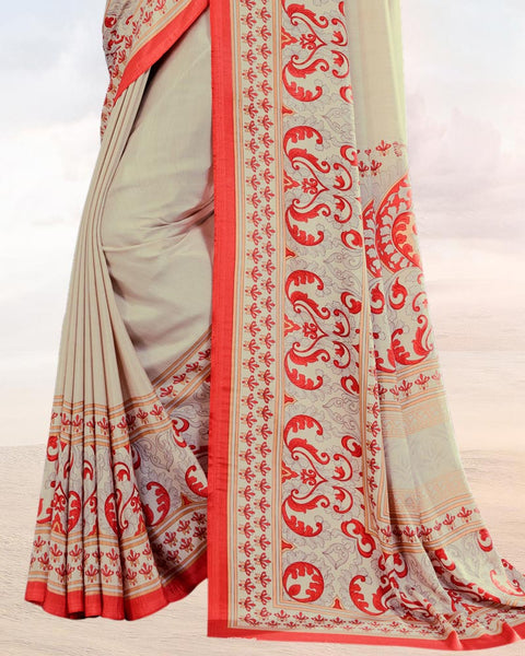 Cloudy Grey Printed Digital Print Crepe Saree