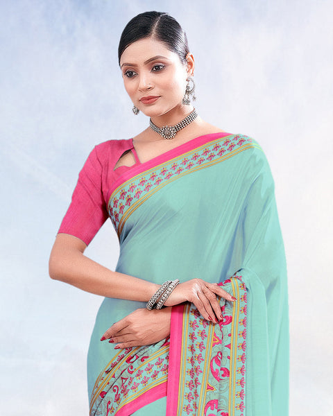 Pastel Blue Printed Digital Print Crepe Saree