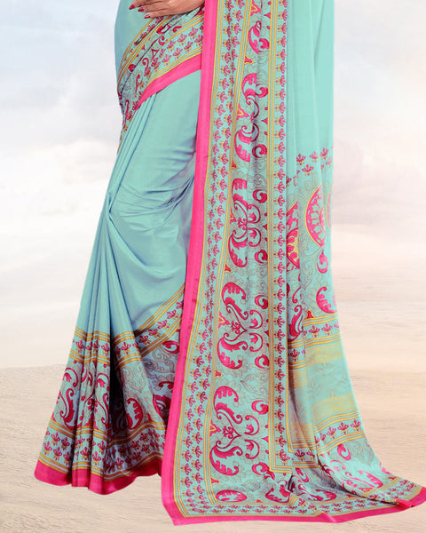 Pastel Blue Printed Digital Print Crepe Saree