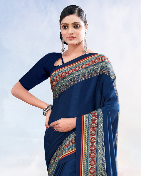Royal Blue Printed Digital Print Crepe Saree
