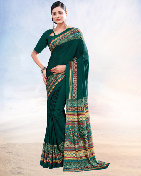 Deep Sea Green Printed Digital Print Crepe Saree