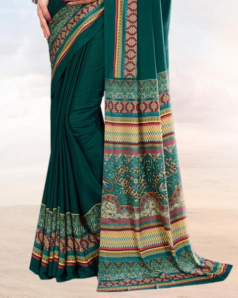 Deep Sea Green Printed Digital Print Crepe Saree