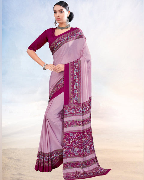 Mauve Printed Digital Print Crepe Saree