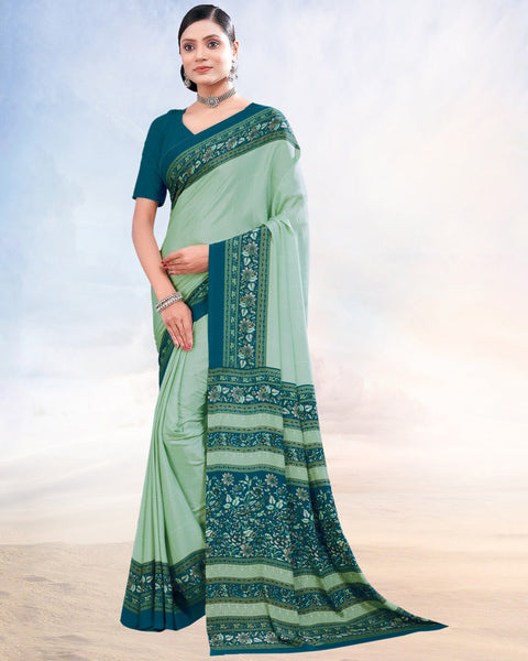 Light Teal Green Printed Digital Print Crepe Saree