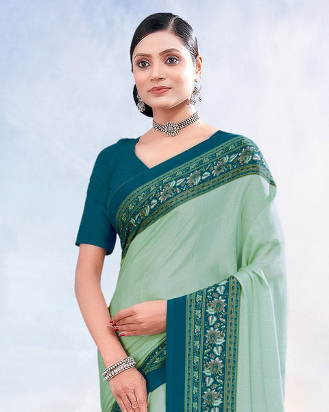 Light Teal Green Printed Digital Print Crepe Saree