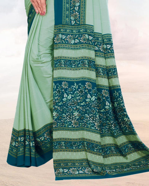 Light Teal Green Printed Digital Print Crepe Saree